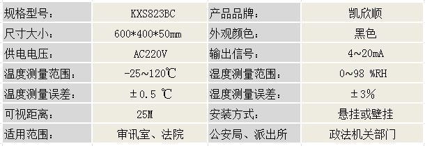 審訊溫濕度屏KXS840BC産品參數