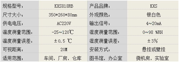 溫濕度記錄儀KXS818RB産品參數