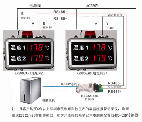 雙溫度報警記錄儀接線圖